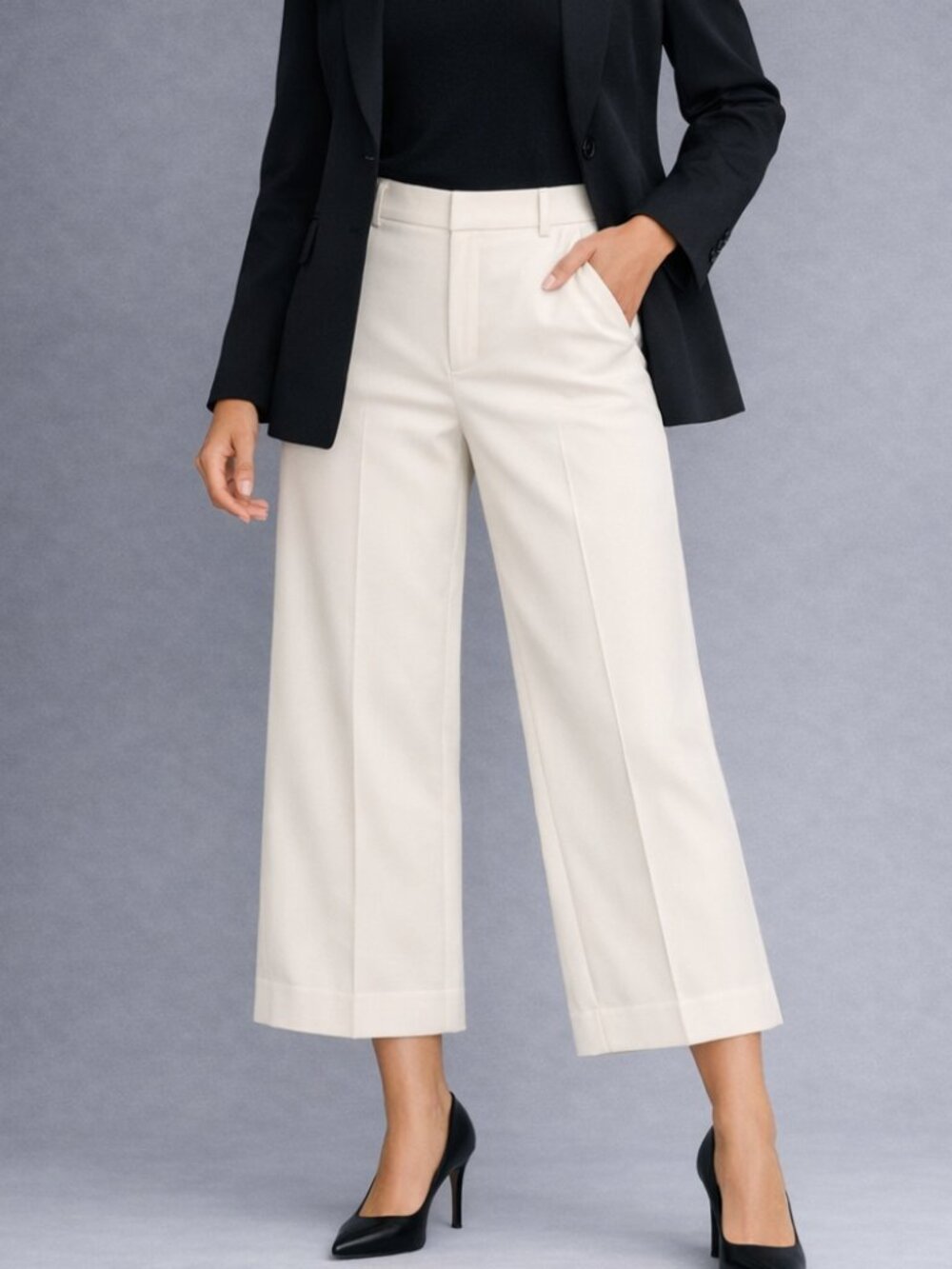 Tailored Wide‑Leg Cream Cropped Trousers • Fransa • Size EU 36 • US 32 6-8 • NWT